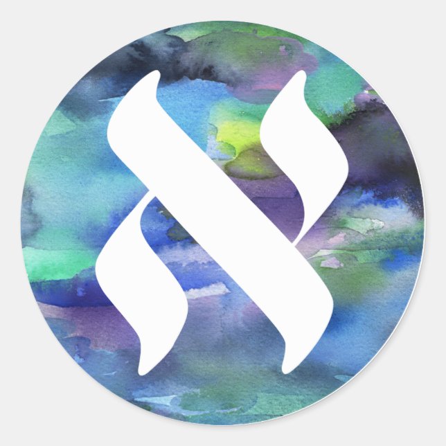 Pegatina Redonda Jewish Language Project Logo Alef WatercoloSticker (Anverso)
