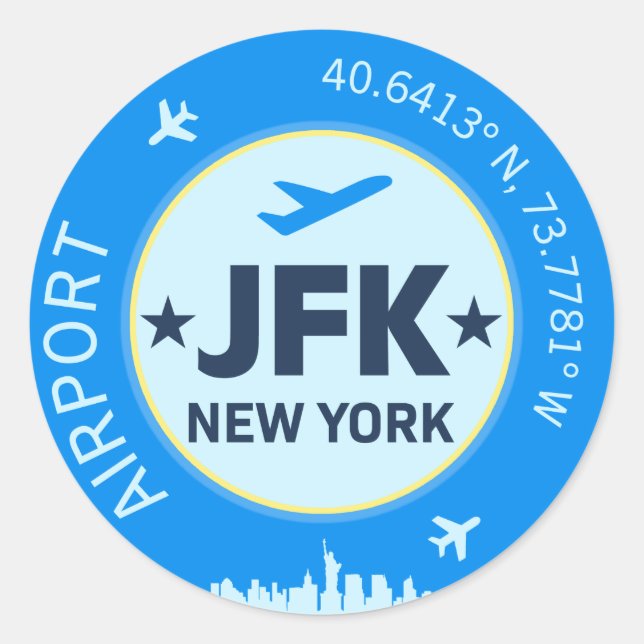 Pegatina Redonda JFK de Nueva York (Anverso)