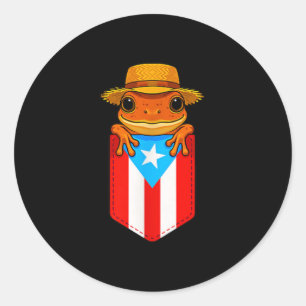 Pegatina Redonda Jibaro Coqui Frog Bandera Boricua