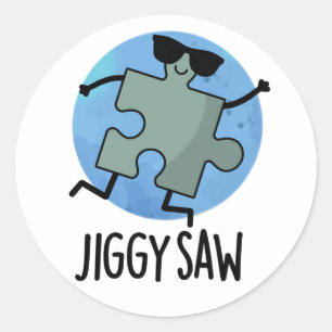 Pegatina Redonda Jiggy Saw Funny Dancing Jigsaw Puzzle Pun