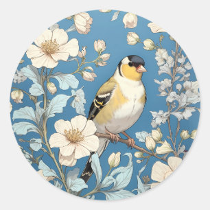 Pegatina Redonda Jilguero Americano Inspirado en William Morris