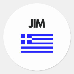 Pegatina Redonda Jim Greek Name with Greek Flag Design