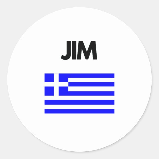 Pegatina Redonda Jim Greek Name with Greek Flag Design (Anverso)