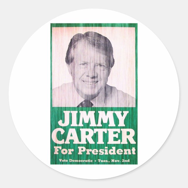 Pegatina Redonda Jimmy Carter Vintage (Anverso)
