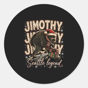 Pegatina Redonda Jimothy leyenda de Seattle mapache navidad sombrer
