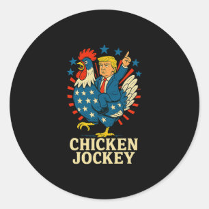 Pegatina Redonda Jinete de Pollo Trump Meme Divertido