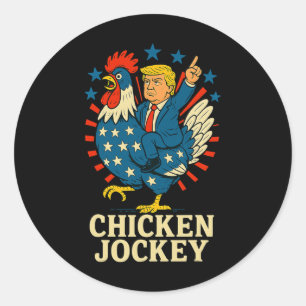 Pegatina Redonda Jinete de Pollo Trump Meme Divertido 