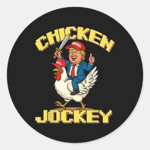 Pegatina Redonda Jinete de pollo Trump meme divertido 1