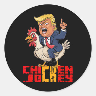 Pegatina Redonda Jinete de pollo Trump Meme político divertido