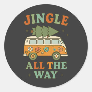 Pegatina Redonda "Jingle All The Way" Groovy Retro Navidad 70s