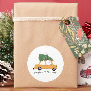 Pegatina Redonda Jingle All Way Car and Christmas Tree Holiday