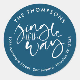 Pegatina Redonda Jingle All Way Name Address White Turquoise