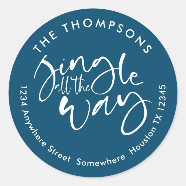 Pegatina Redonda Jingle All Way Name Address White Turquoise (Anverso)
