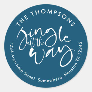 Pegatina Redonda Jingle All Way Name Address White Turquoise