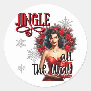 Pegatina Redonda Jingle all Way Vintage Pinup