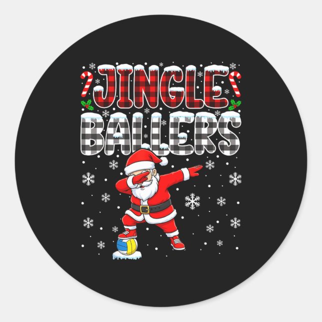 Pegatina Redonda Jingle Ballers Plaid Santa Dabbing Volleyball Chri (Anverso)