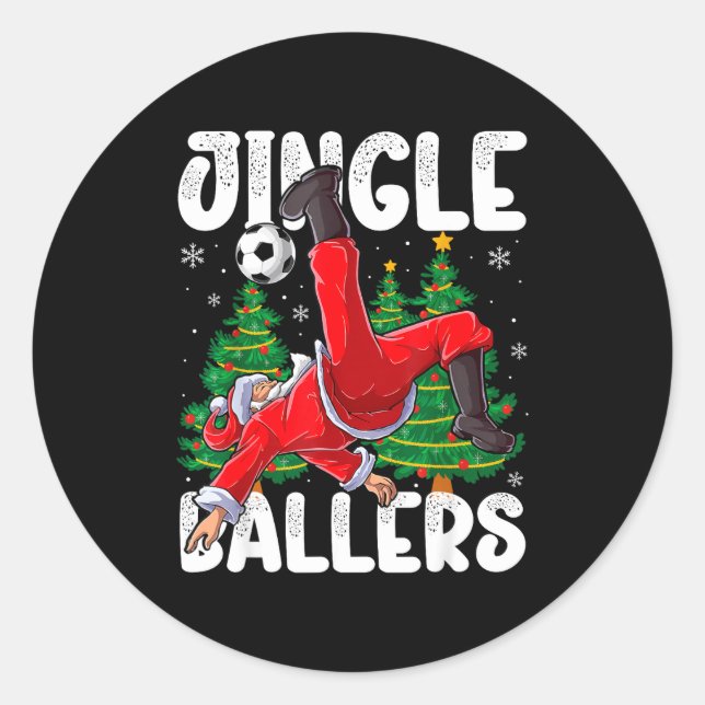 Pegatina Redonda Jingle Ballers Santa Football Christmas Soccer Pla (Anverso)