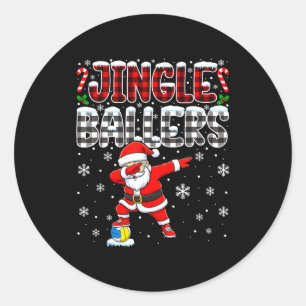 Pegatina Redonda Jingle Ballers Santa Plaid Dabbing Volleyball Navi