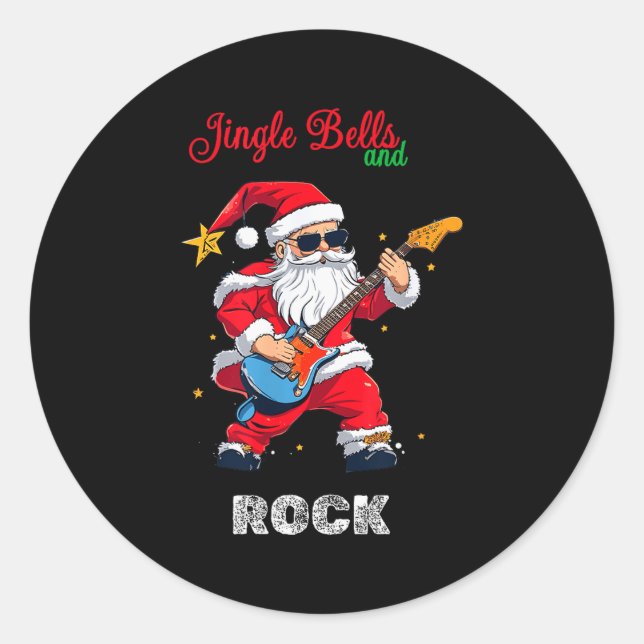 Pegatina Redonda Jingle Bell And Rock Christmas Santa Rolling Playi (Anverso)