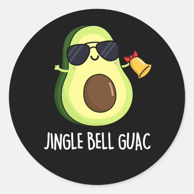 Pegatina Redonda Jingle Bell Guac Funny Aguacate Pun Dark BG (Anverso)