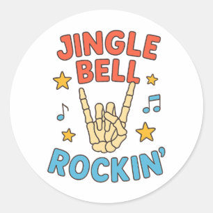 Pegatina Redonda Jingle Bell Rockin Funny Skeleton Navidad