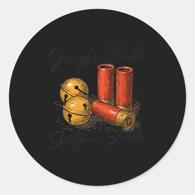 Pegatina Redonda Jingle Bells Shotgun Shells Funny Hunting Christma (Anverso)