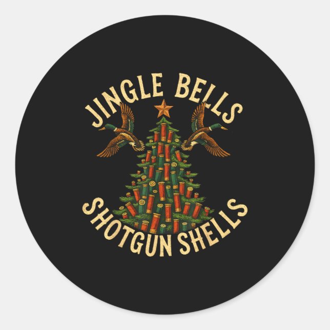 Pegatina Redonda Jingle Bells Shotgun Shells Funny Hunting Christma (Anverso)