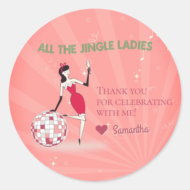 Pegatina Redonda Jingle Ladies Night Out Retro Disco Ball Holiday (Anverso)