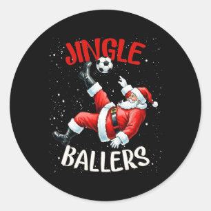 Pegatina Redonda Jingle Llers Santa Divertido Fútbol Navideño