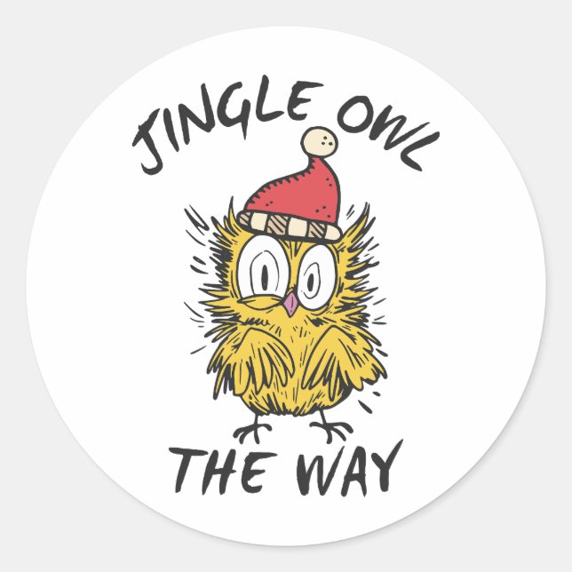 Pegatina Redonda Jingle Owl con el gracioso Santa Owl (Anverso)