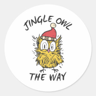 Pegatina Redonda Jingle Owl con el gracioso Santa Owl