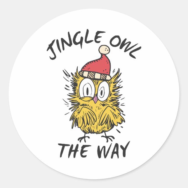Pegatina Redonda Jingle Owl con el gracioso Santa Owl (Anverso)