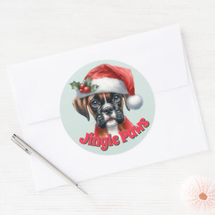 Pegatina Redonda Jingle Paws Boxer Perro