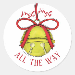 Pegatina Redonda Jingle todo el camino Cute Whimsical Bell Holiday
