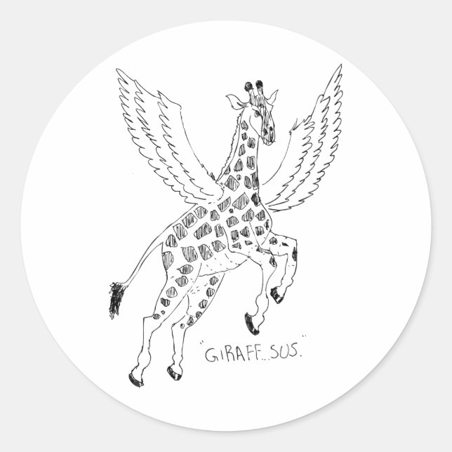 Pegatina Redonda Jirafa + pegaso = Jirafaso (Anverso)