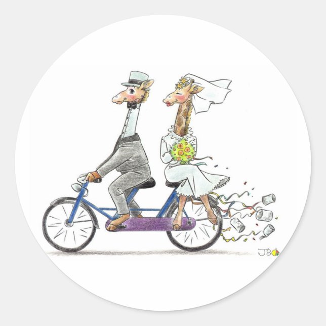 Pegatina Redonda jirafas bodas (Anverso)