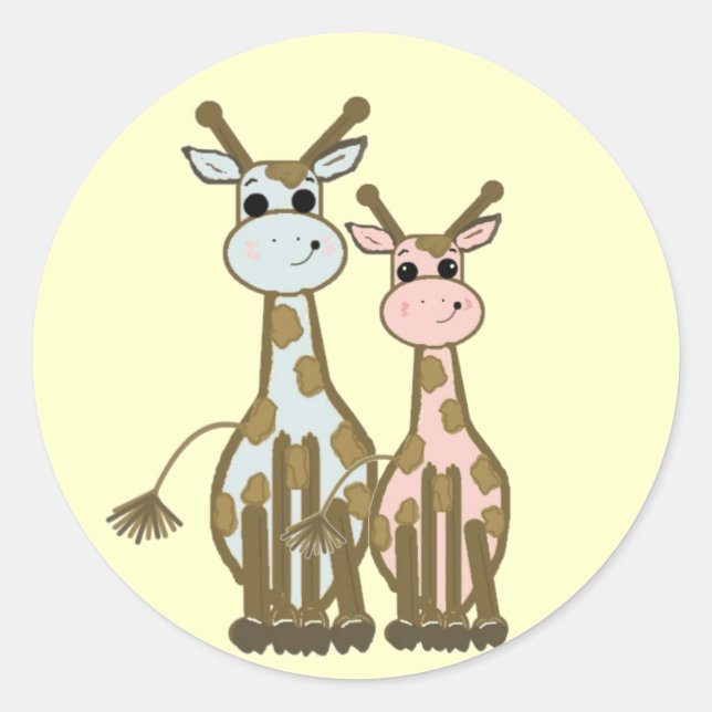 Pegatina Redonda Jirafas de dibujos animados lindas (Anverso)