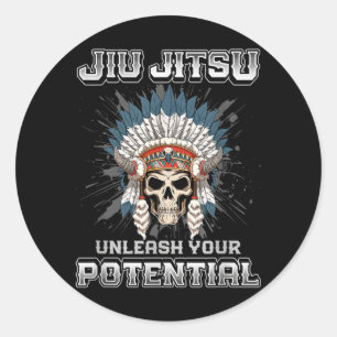 Pegatina Redonda Jiu Jitsu Brasileño MMA y Grappling BJJ Esqueleto