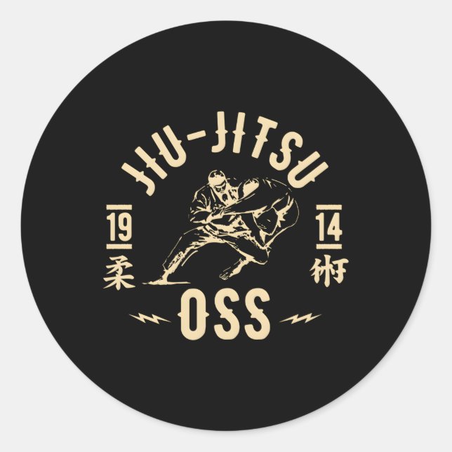 Pegatina Redonda Jiu Jitsu E Suave Oss Bjj Luchando contra Spiri (Anverso)