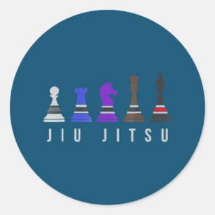 Pegatina Redonda jiu jitsu entrenando ajedrez, regalo bjj con texto