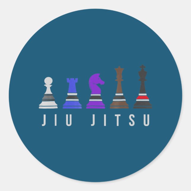 Pegatina Redonda jiu jitsu entrenando ajedrez, regalo bjj con texto (Anverso)