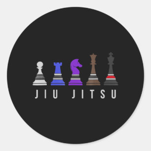 Pegatina Redonda jiu jitsu entrenando ajedrez, regalo bjj con texto