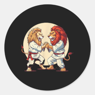 Pegatina Redonda Jiu-Jitsu León Amante Taekwondo Judo Kung Fu