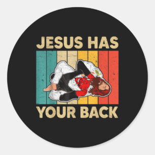Pegatina Redonda Jiu Jitsu Retro Cristiano Hombres Jesús Tiene Tu E