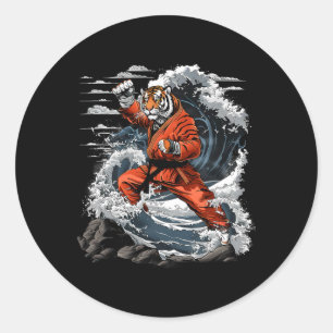 Pegatina Redonda Jiu-jitsu Tigre Kung Fu Taekwondo Kickboxing Marti