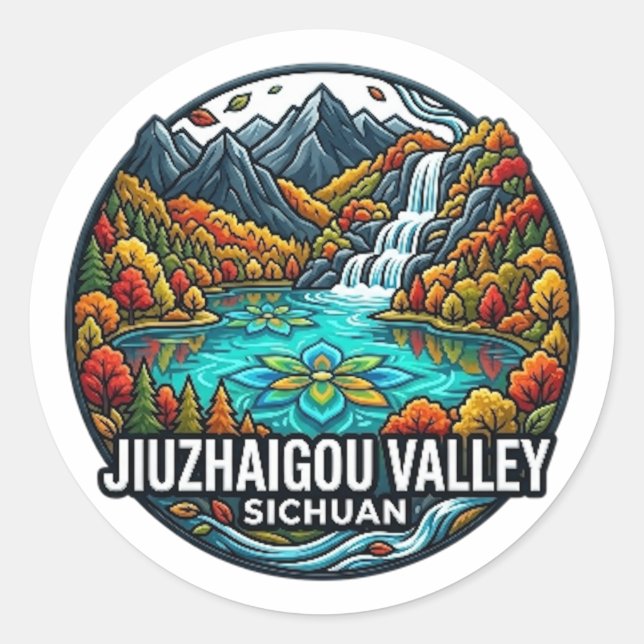 PEGATINA REDONDA JIUZHAIGOU VALLE SICHUAN (Anverso)