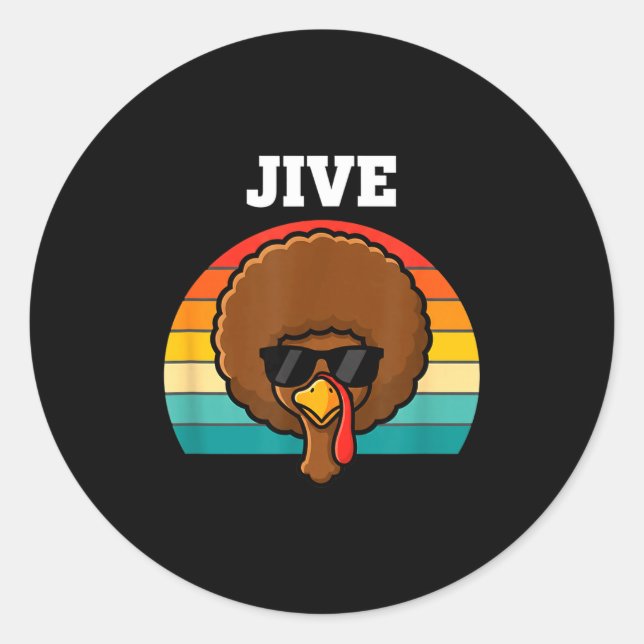 Pegatina Redonda Jive Turkey Afro Retro 70s Thanksgiving Turkey Day (Anverso)