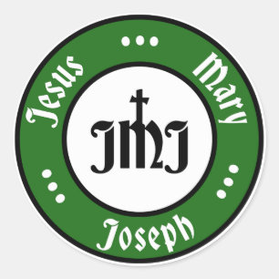 Pegatina Redonda JMJ: Jesús, María, Logo de Joseph (Verde)
