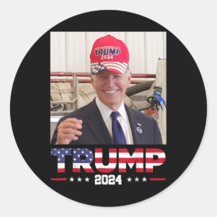 Pegatina Redonda Joe Biden Con Un Gorra De Trump