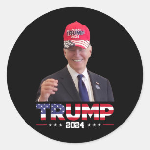 Pegatina Redonda Joe Biden con un sombrero de Trump 1 